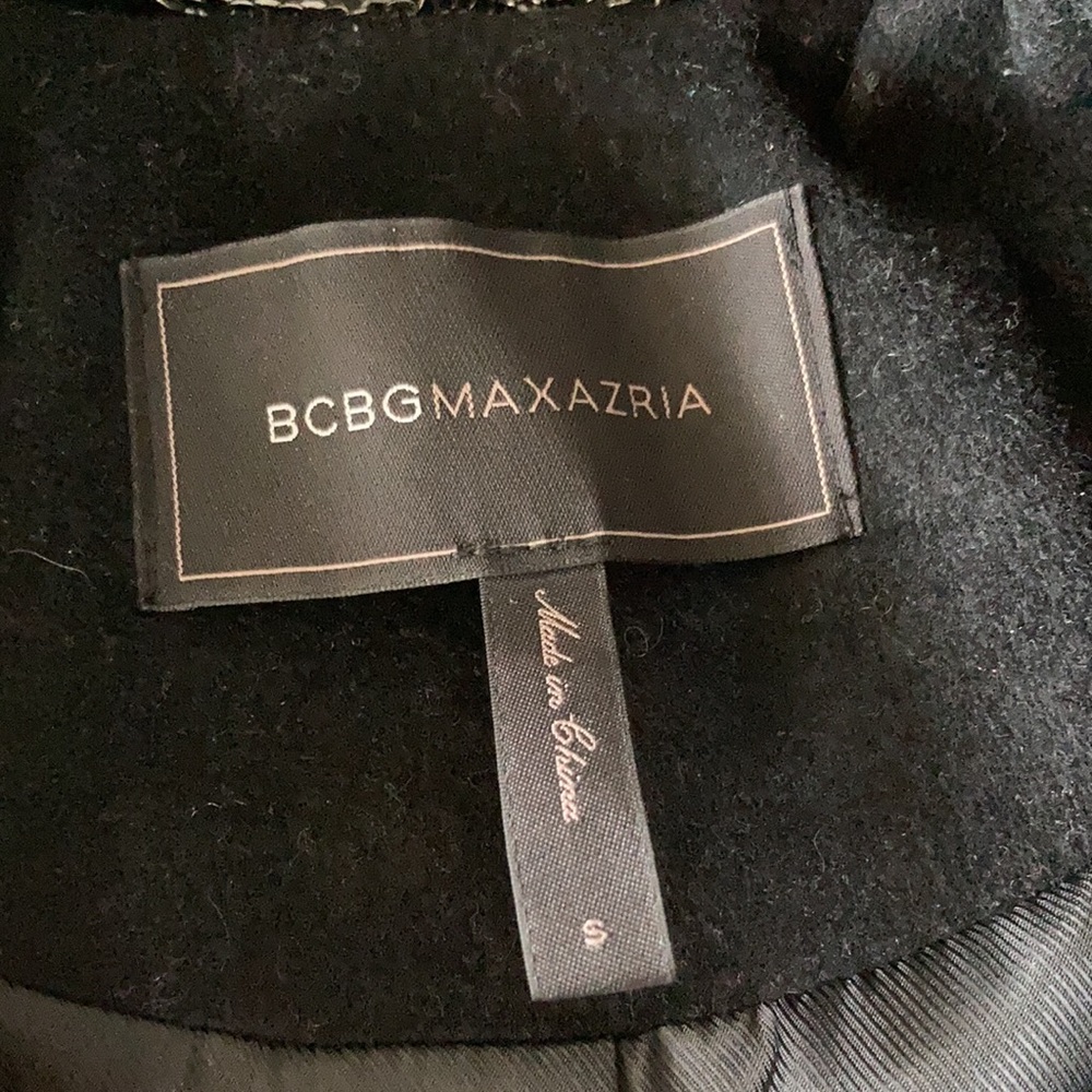 BCBGMaxAzria Black Peplum Winter Pea Coat Size Small Overcoat Ruffles Women GUC - Picture 5 of 9